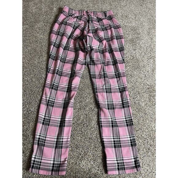 Hot Topic High Rise Skinny Pants JR Size SMALL Pink Black Plaid Tapered - Picture 3 of 6